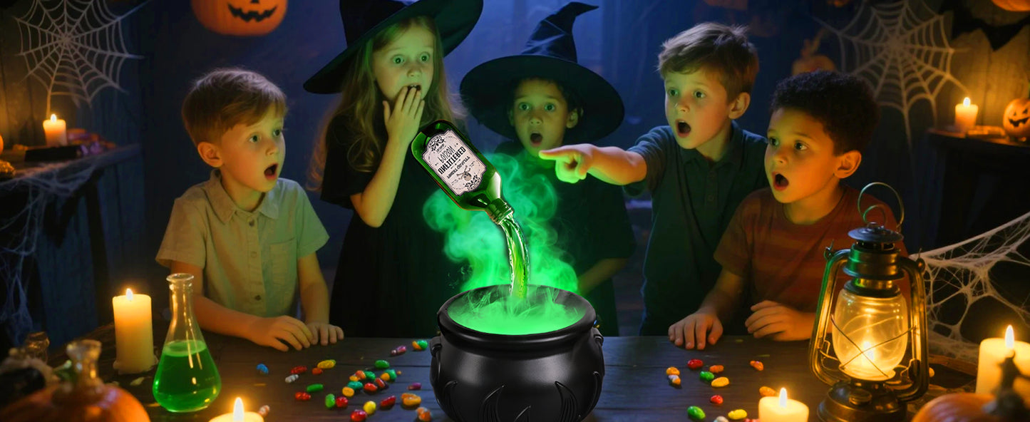 Cauldron Halloween Decor with Magic Floating Potion Bottles and Diffuser