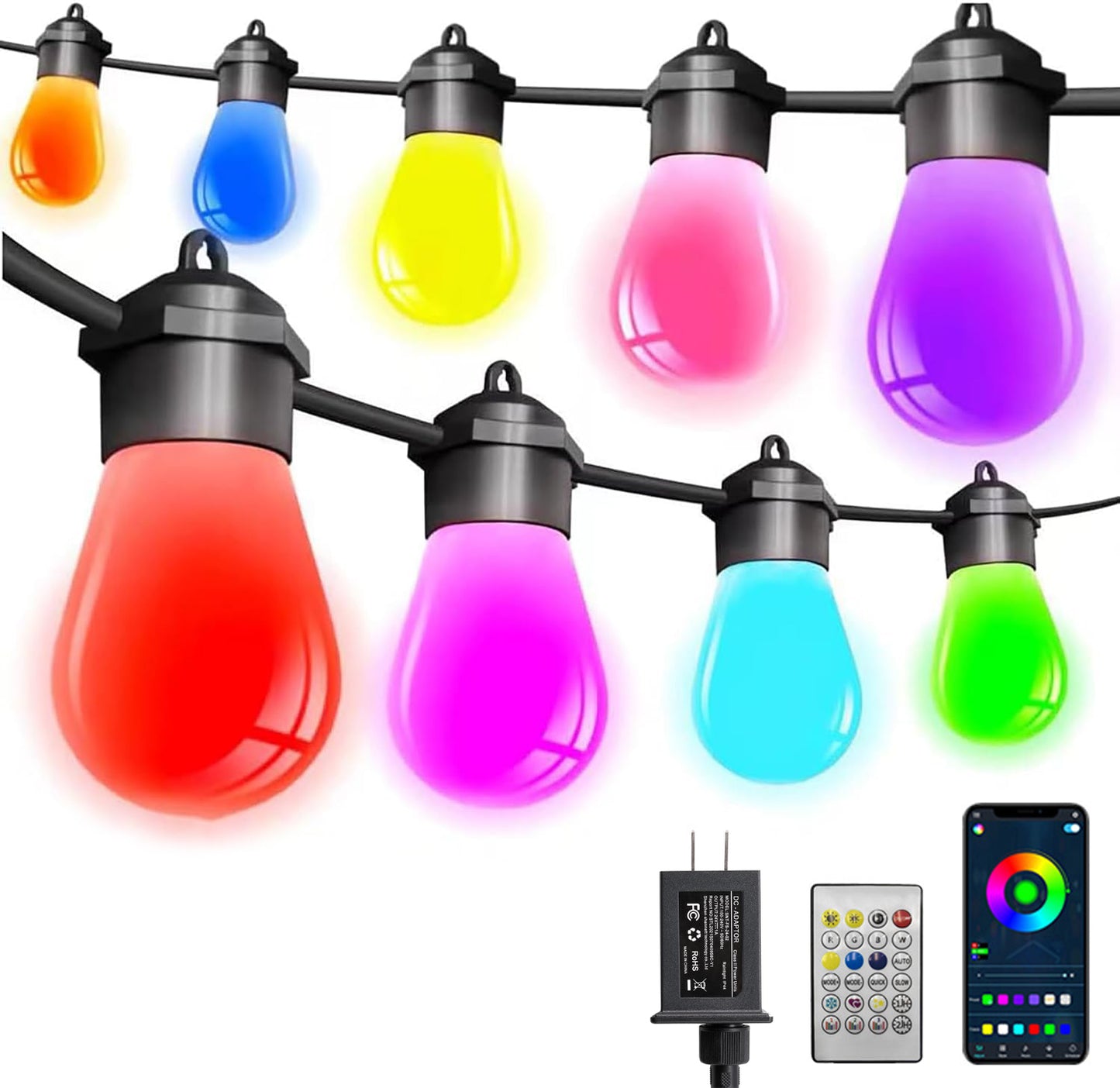 S14 Smart Outdoor String Lights 20 RGB LED Edison Bulbs 50FT/15M