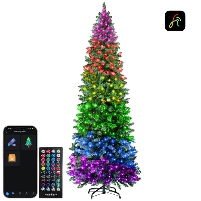 9ft Pre-lit Pencil Artificial Christmas Tree with Smart Programmable LED Fairy Lights