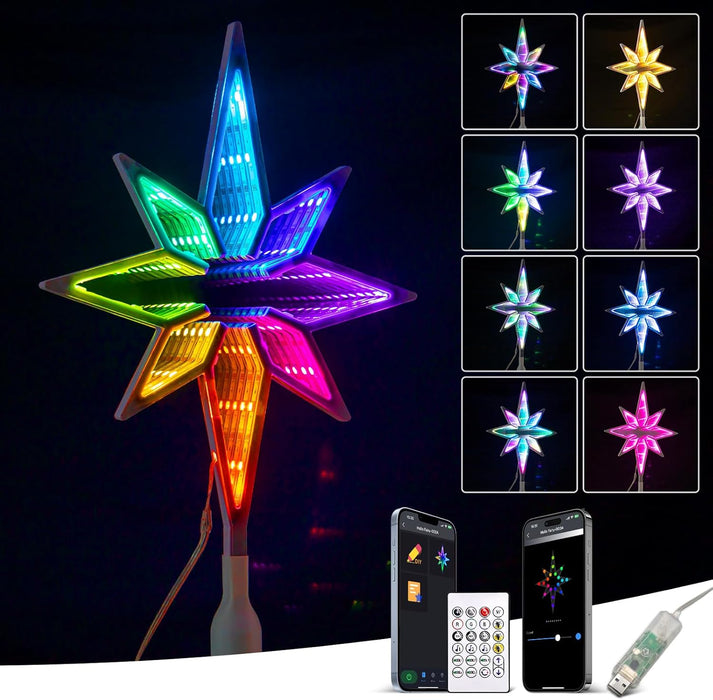 12" Smart Christmas Tree Topper Bethlehem Star Infinity Mirror