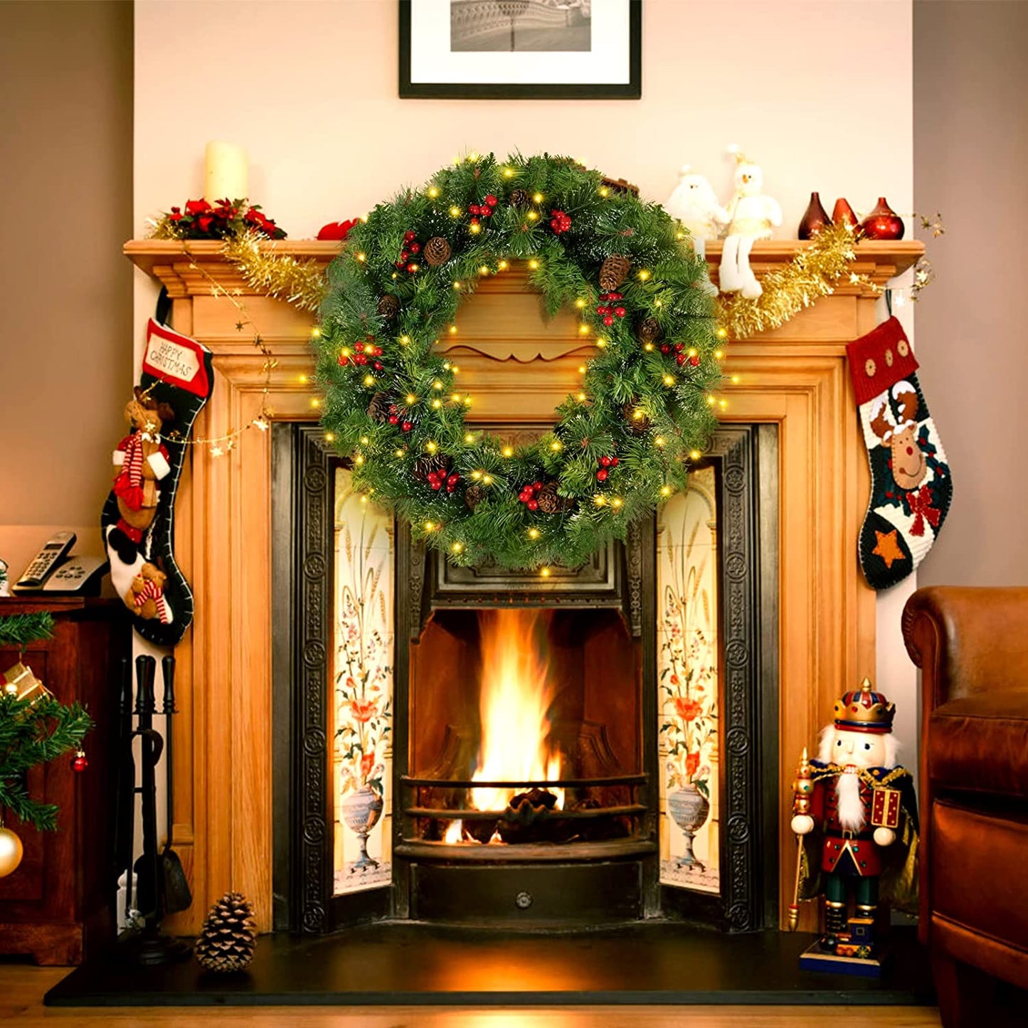 App-Controlled LED Artificial Christmas Wreath 24"