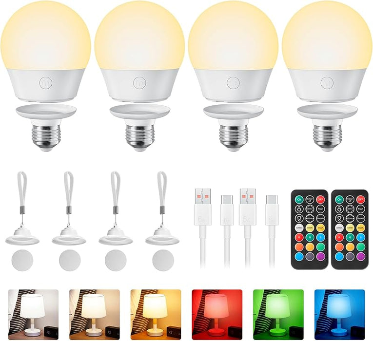 E26/E27 Rechargeable Light Bulb with Remote and Timer 2 Pack