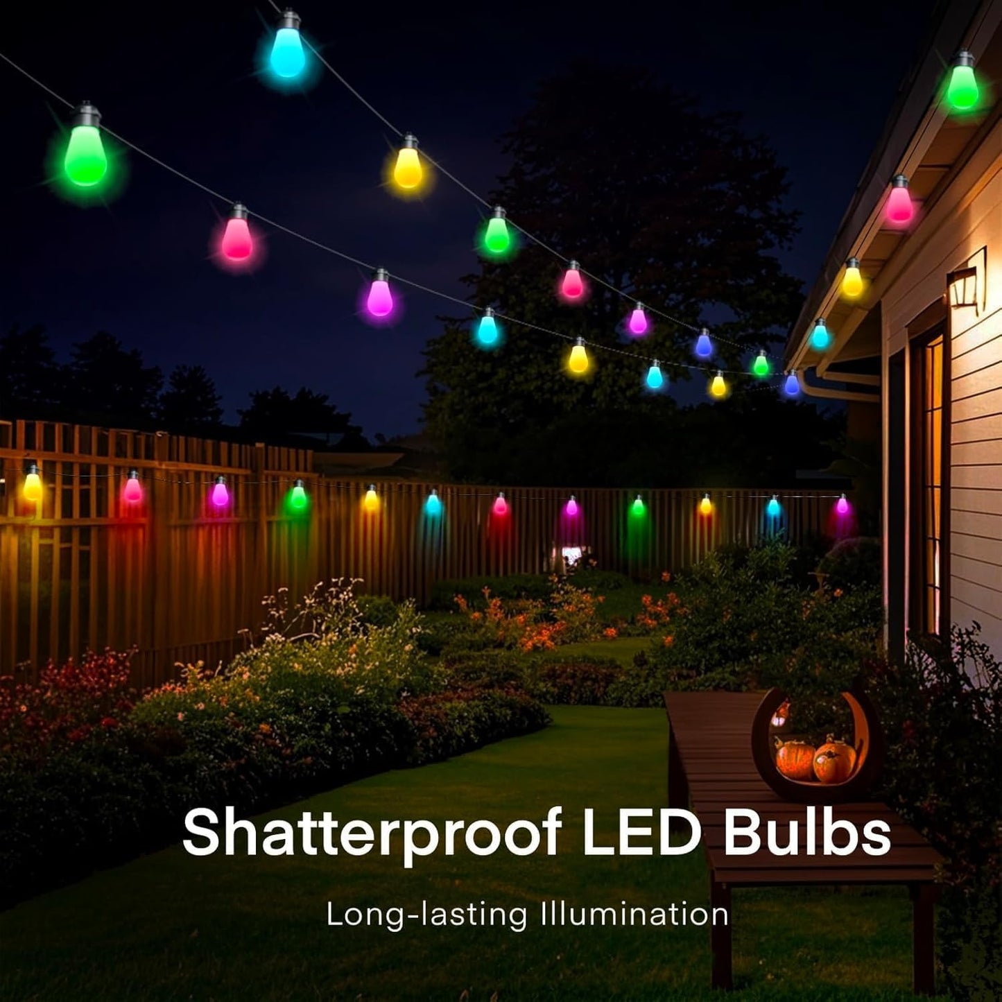 S14 Smart Outdoor String Lights 20 RGB LED Edison Bulbs 50FT/15M