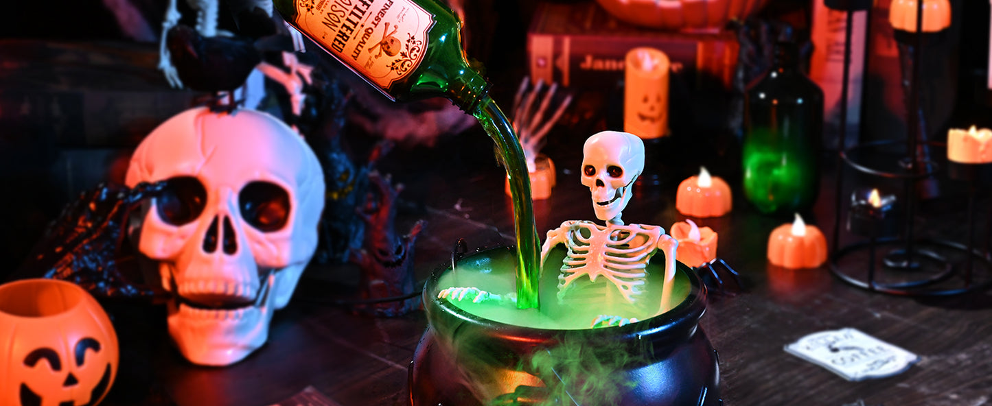 Cauldron Halloween Decor with Magic Floating Potion Bottles and Diffuser
