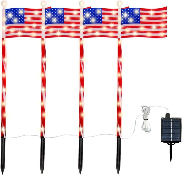 Outdoor Solar American Flag Pathway Lights Set of 4
