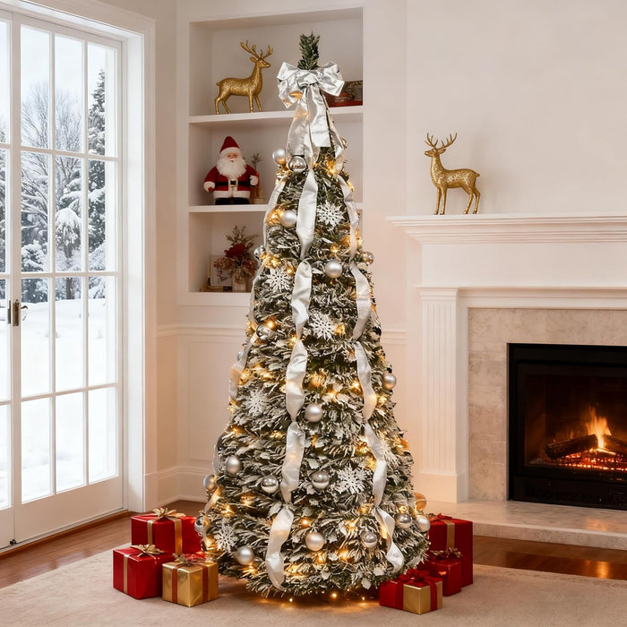 6-ft/7.5ft Prelit Collapsible Christmas Tree with Warm White Lights (Silver)