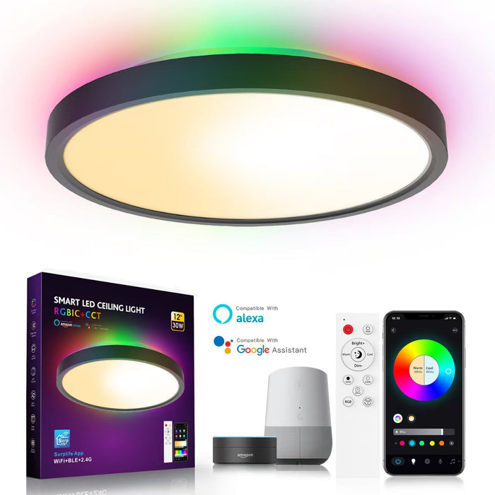 Dimmable RGB Smart Wi-Fi Ceiling Light - 30W 12inch