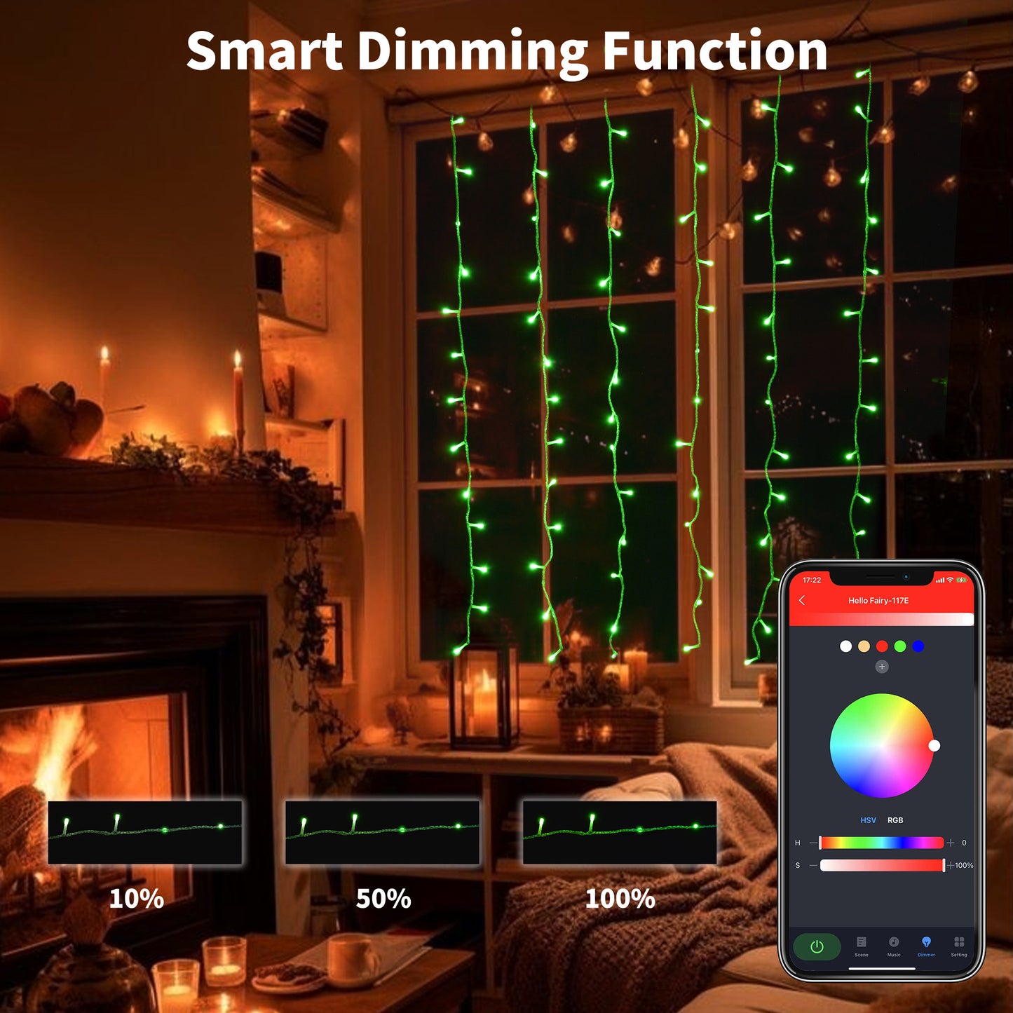 Curtain String Lights 6 Strips 96 LEDs 3 x 5 FT