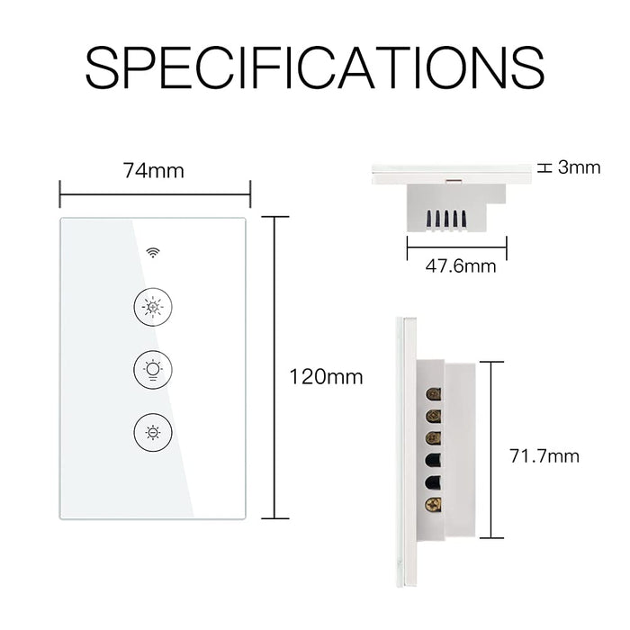 Single-pole Smart Light Dimmer Switch Touch Glass - US Version