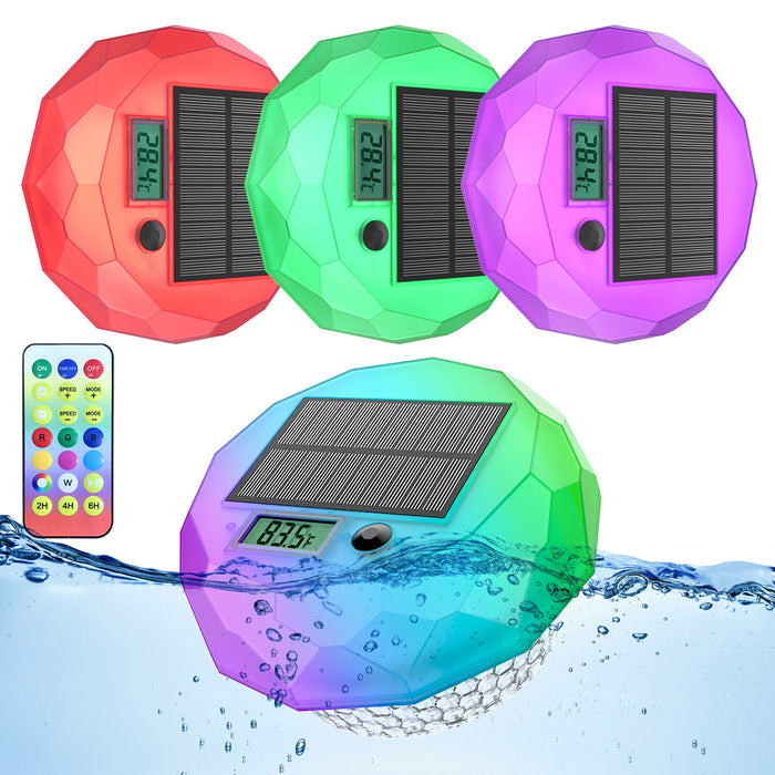 Solar Powered Floating Digital Pool Thermometer RGB Lights