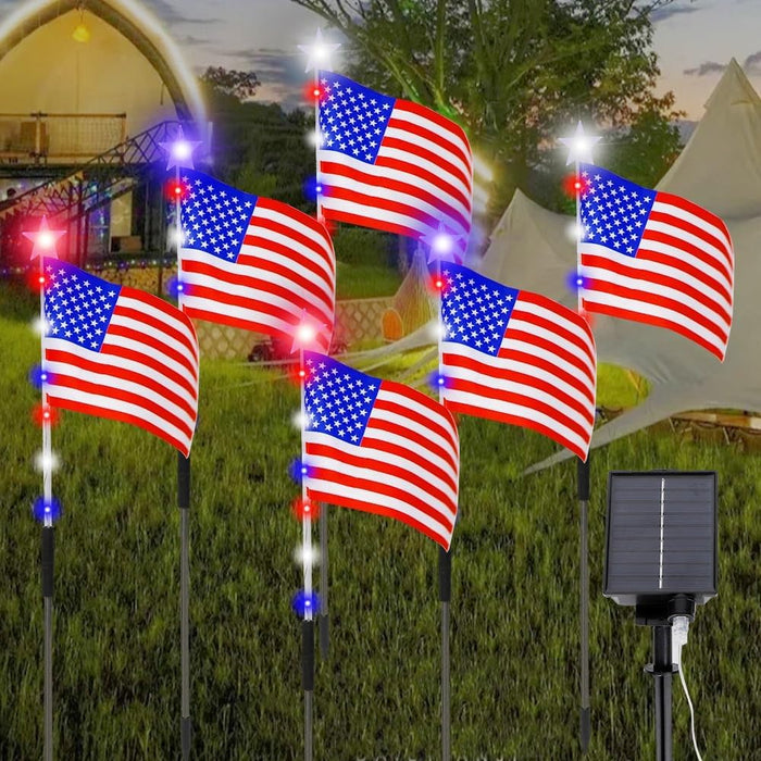 Solar Outdoor American Flag Pathway Lights Set of 6