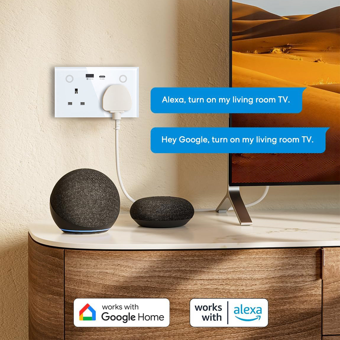 Electrical Double Switched Power Wall Plug Socket with Super Fast Charge Type A & C USB Charging Ports for UK