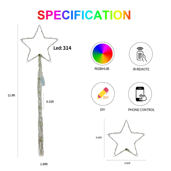 Waterfall Christmas Decorations Star String Lights 11.8FT/3.6M