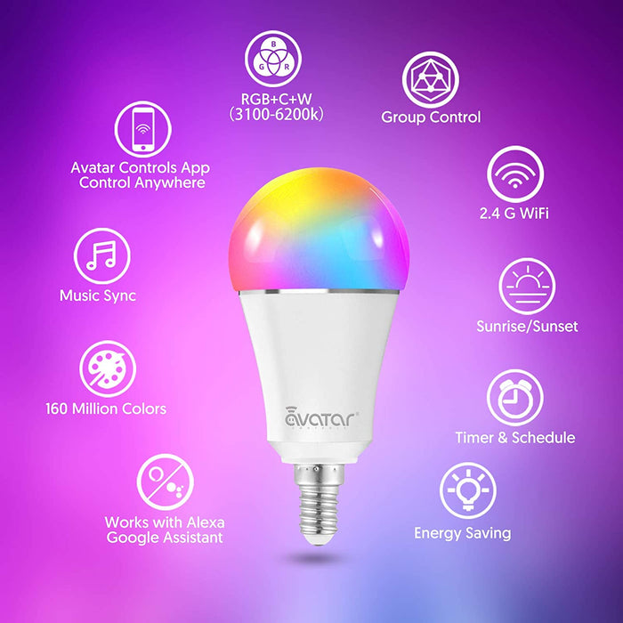 E14 A60 WiFi Smart Bulb RGB+CCT Warm/Cool White Color 9W 2Pack