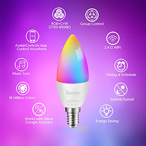 E14 C37 Candelabra Smart WiFi Bulb RGBCW 5W