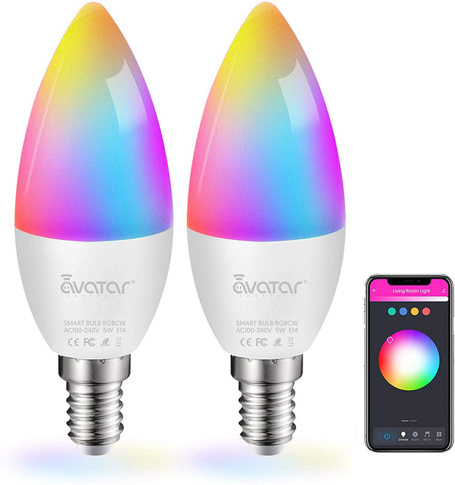 E14 C37 Candelabra Smart WiFi Bulb RGBCW 5W
