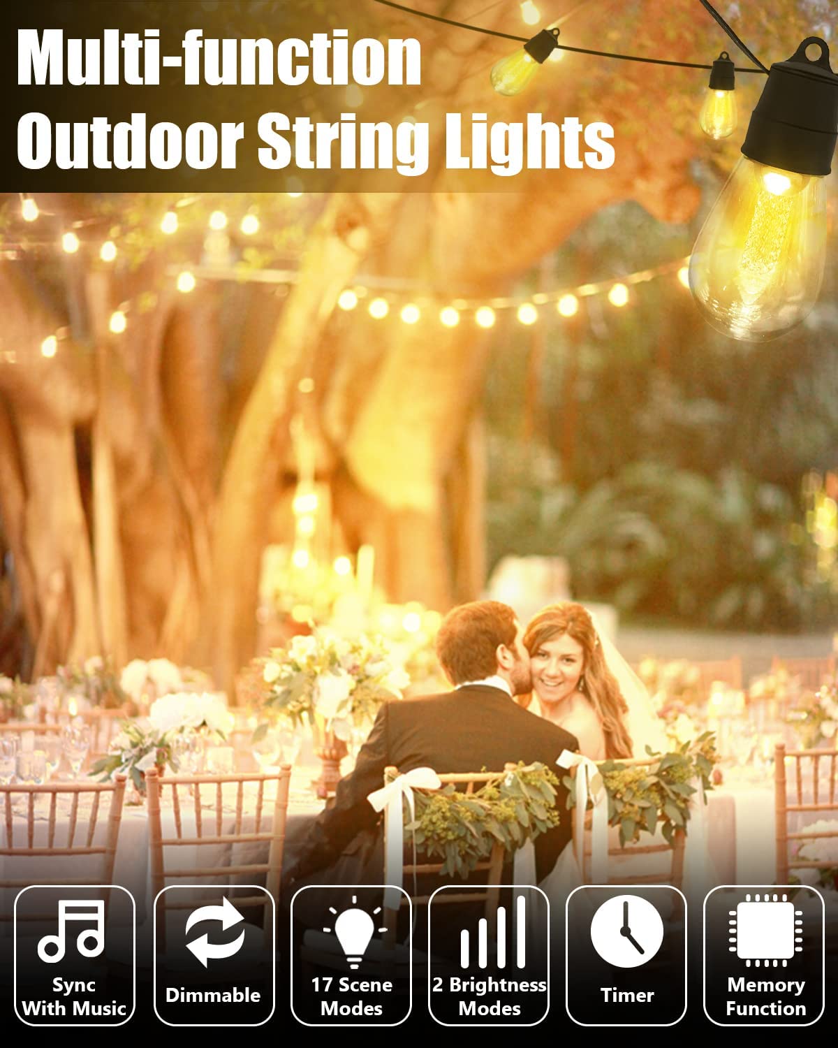 Smart Outdoor String Lights Solar Powered S14/45FT