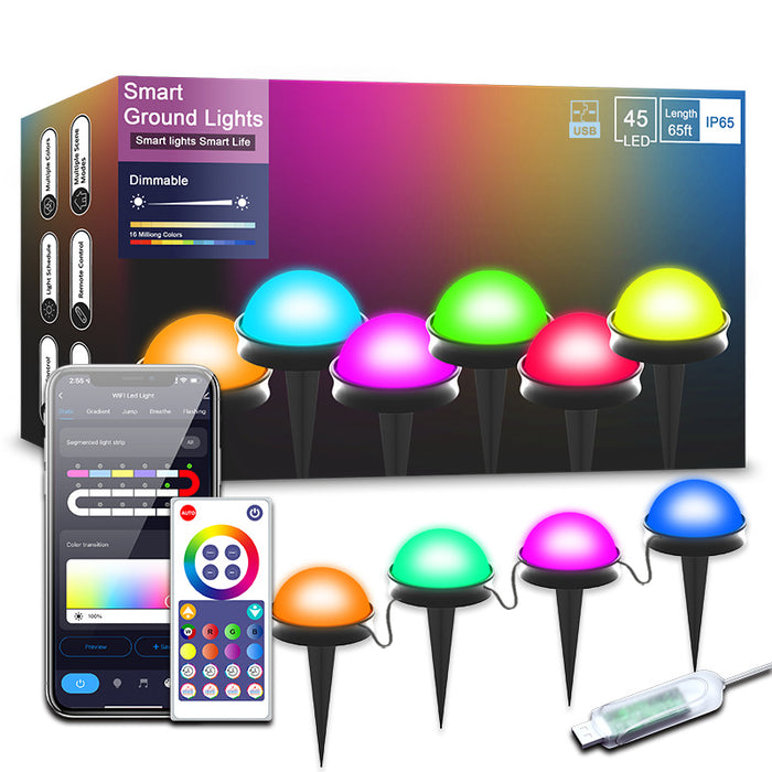 Smart Outdoor Ground Lights RGBW Color Changing Pathway Lights Wired IP65 Waterproof Landscape Lighting with App & Alexa Control