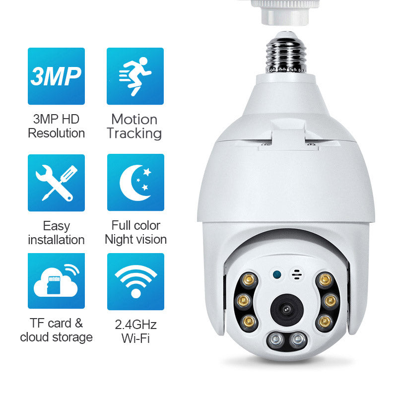 3MP WIFI Lamp Bulb IP Camera Night Vision PTZ Security Camera