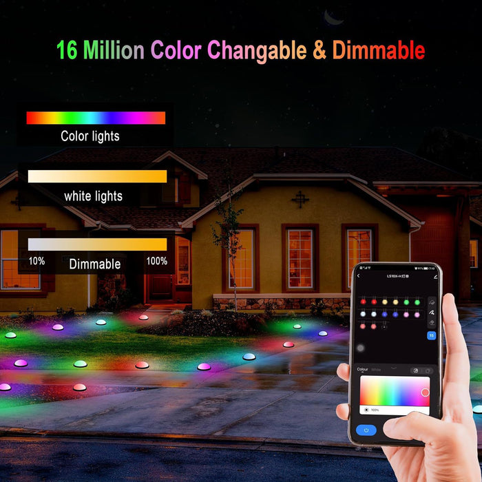 Smart Outdoor Ground Lights RGBW Color Changing Pathway Lights Wired IP65 Waterproof Landscape Lighting with App & Alexa Control