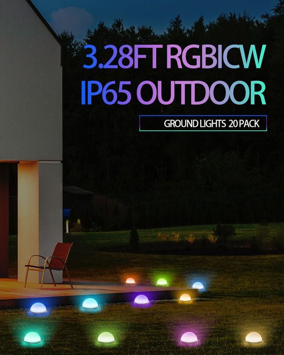 Smart Outdoor Ground Lights RGBW Color Changing Pathway Lights Wired IP65 Waterproof Landscape Lighting with App & Alexa Control