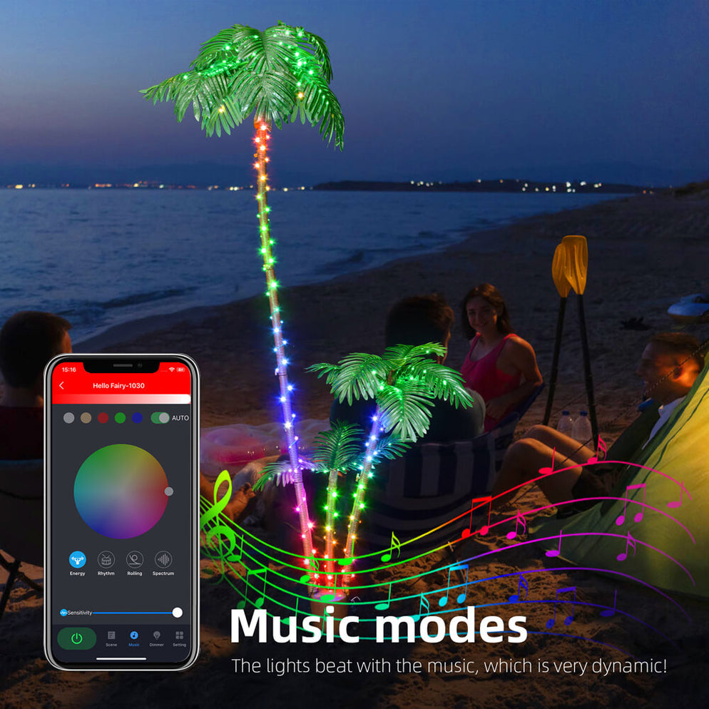 6FT/7FT Pre-lit Artificial Palm Trees with Programmable RGB LED Fairy ...