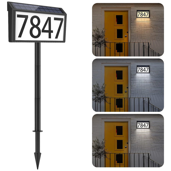 Solar Powered Address Sign With Custom Numbers - Waterproof LED Illuminated House Plaque For Outdoor Curb Appeal