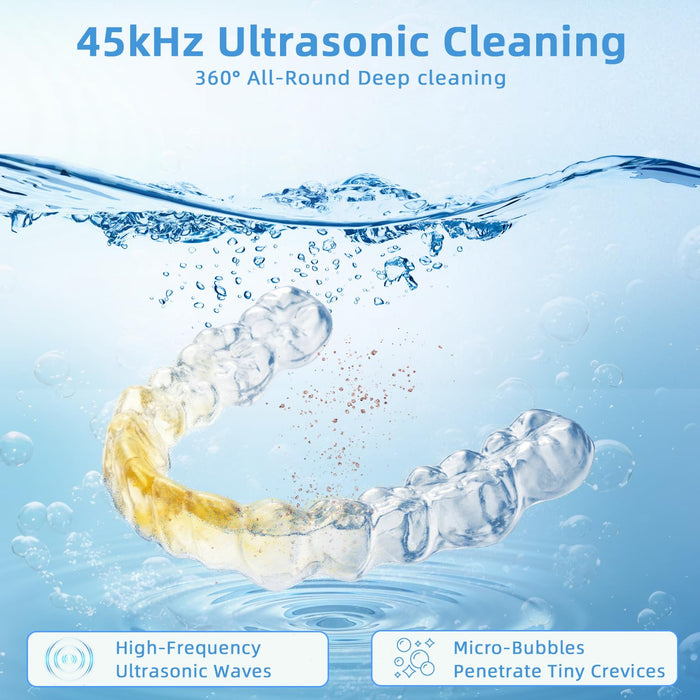 Ultrasonic Retainer Cleaner 45kHz Ultrasonic Deep Cleaning for Retainers 3 Timer Modes Compact 200ML Capacity