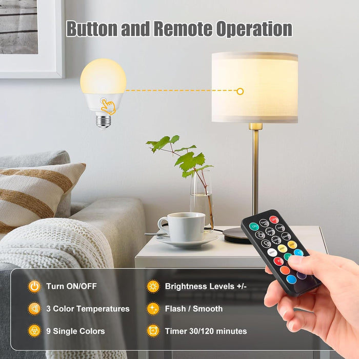 E26/E27 Rechargeable Light Bulb with Remote and Timer 2 Pack
