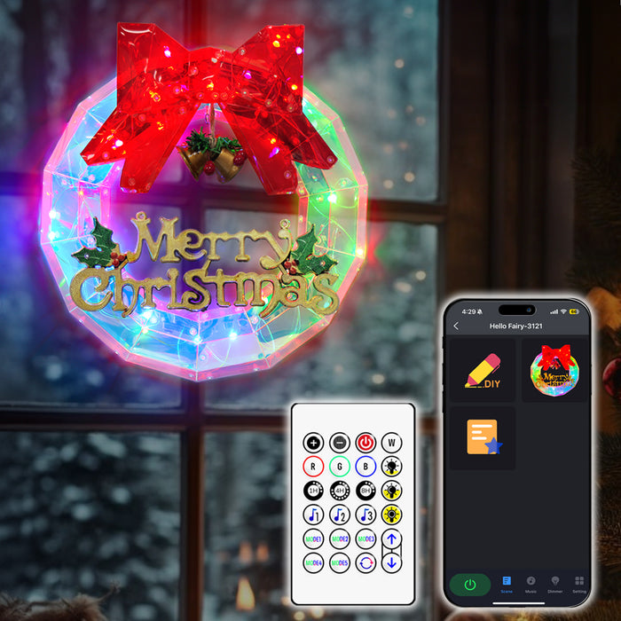 12" Smart Pre-lit Smart Christmas Wreath with Programmable RGB Color Changing Lights App-controlled