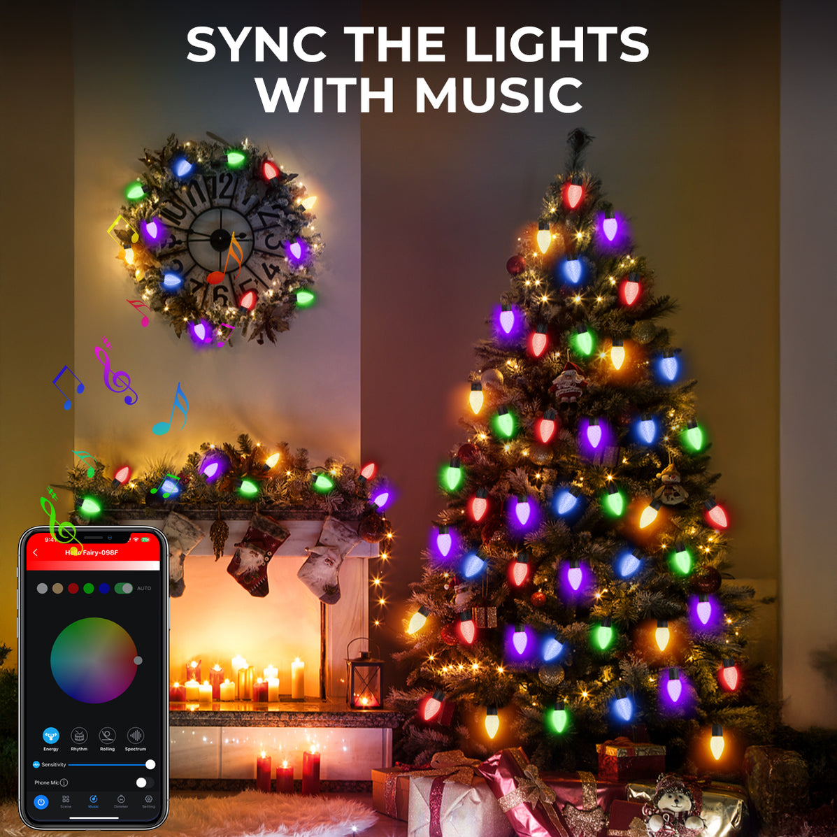 Dynamic C7/C9 Christmas Strawberry Smart String Lights with Programmab ...