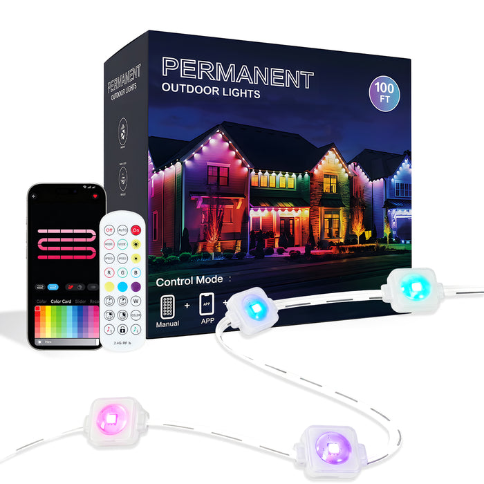 Smart Permanent Outdoor Lights DIY Color-Changing String Lights for Eaves Xmas Halloween and Party Decor