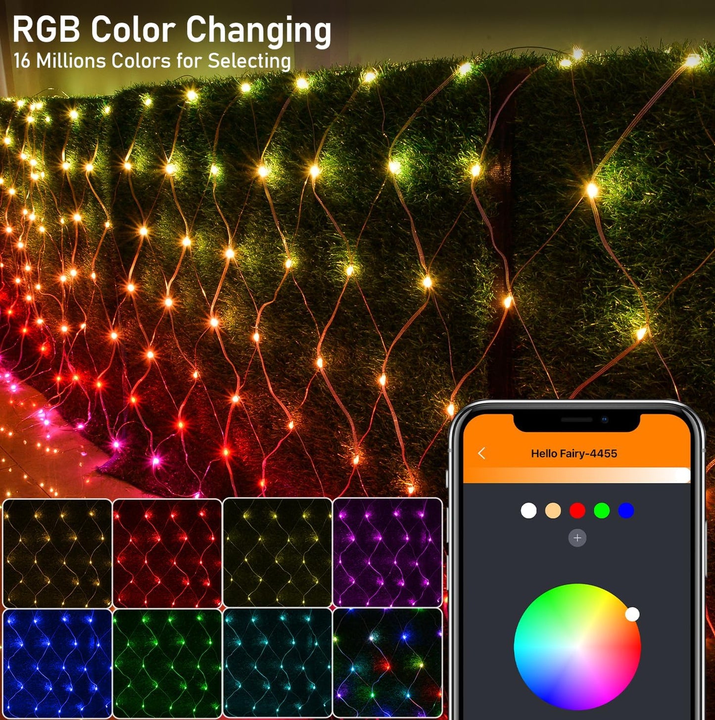 Dynamic Christmas Net Lights Outdoor RGB 5ft x 6ft