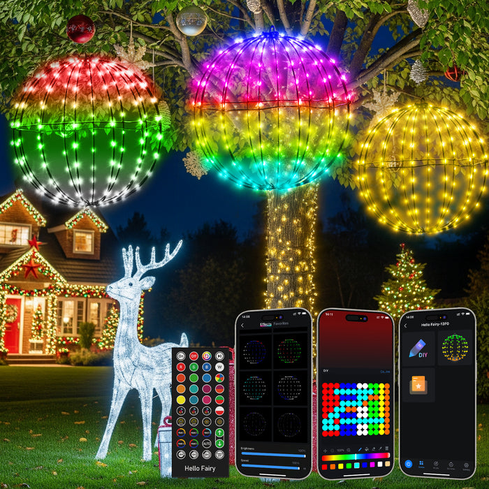 Smart LED Christmas Ball Lights, 12 Inch 108 LED Foldable Color Changing Sphere Lights with App & Remote Control, Waterproof Hanging Light Balls Outdoor for Holiday Patio Tree Decor