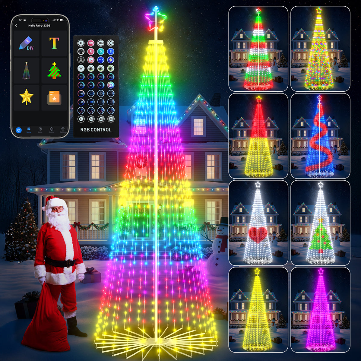 12-ft Christmas Cone Tree with Programmable RGB Fairy Lights ...