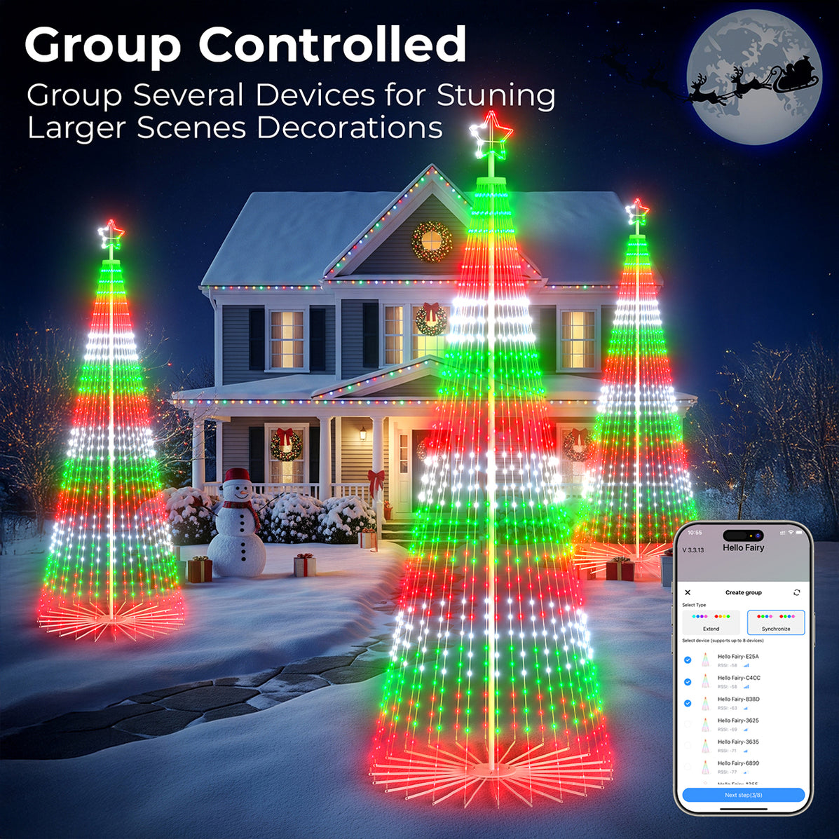 12-ft Christmas Cone Tree with Programmable RGB Fairy Lights ...
