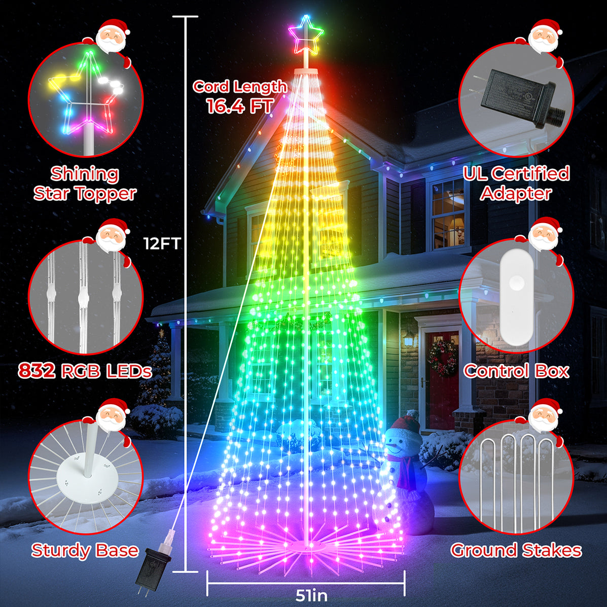 12-ft Christmas Cone Tree with Programmable RGB Fairy Lights ...