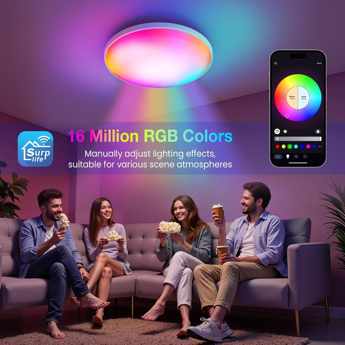 12-in 30W Smart RGB+CCT Ceiling Lights WiFi & Bluetooth Works with Ale ...