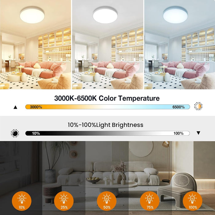 12-in 30W Smart RGB+CCT Ceiling Lights WiFi & Bluetooth Works with Alexa and Google Assistant AC85~240V
