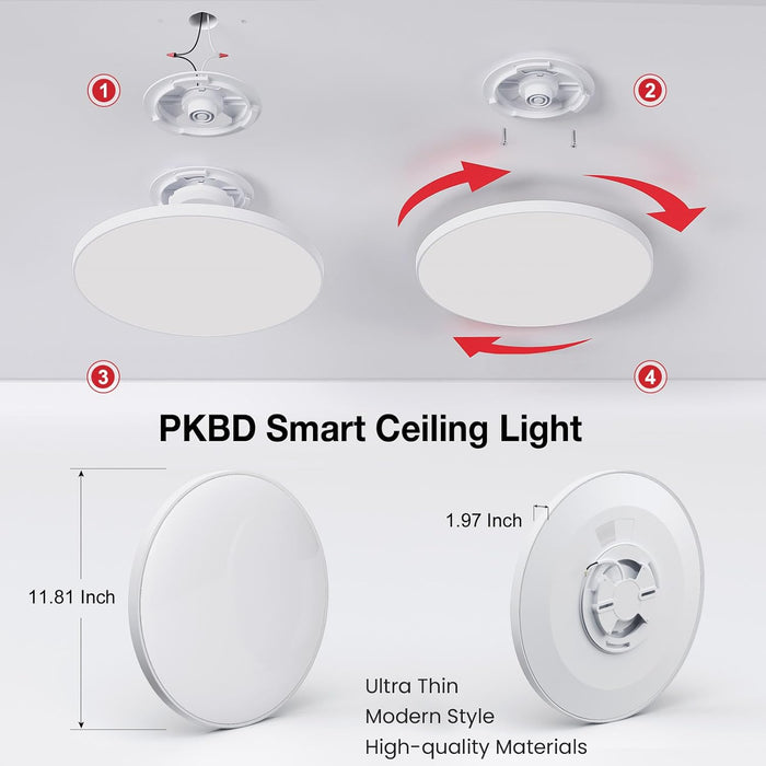 12-in 30W Smart RGB+CCT Ceiling Lights WiFi & Bluetooth Works with Alexa and Google Assistant AC85~240V