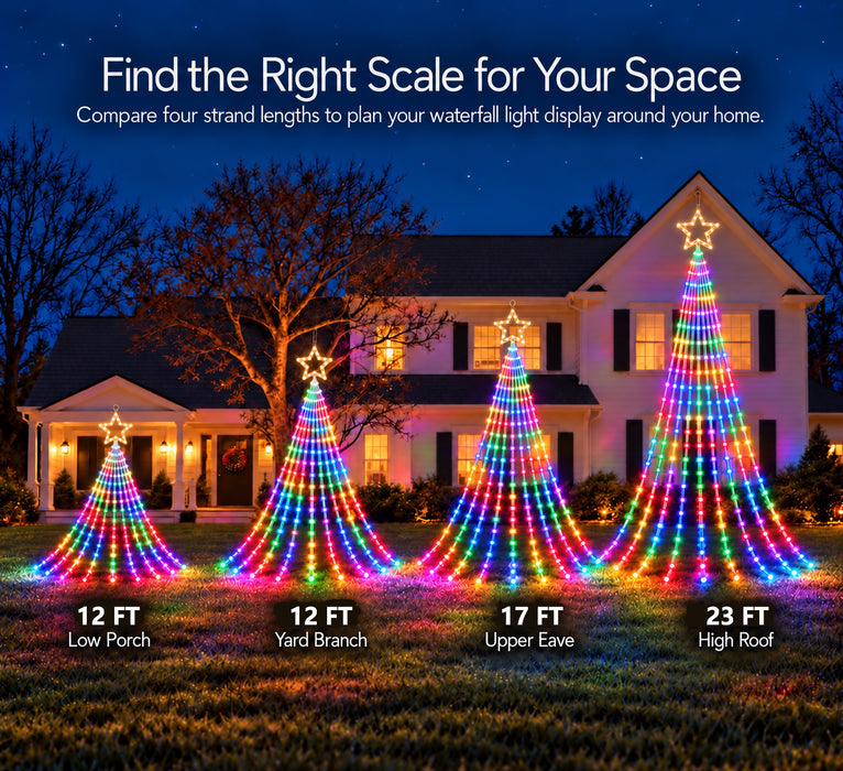 2026 New Smart Waterfall Christmas Light with Topper Star Programmable RGB Multi-color Changing App Controlled
