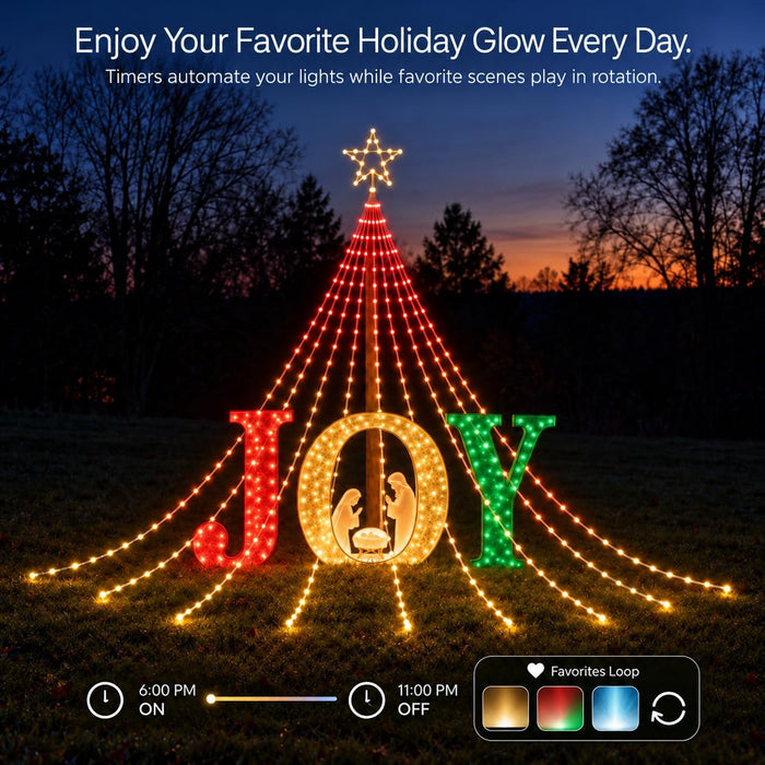 2026 New Smart Waterfall Christmas Light with Topper Star Programmable RGB Multi-color Changing App Controlled