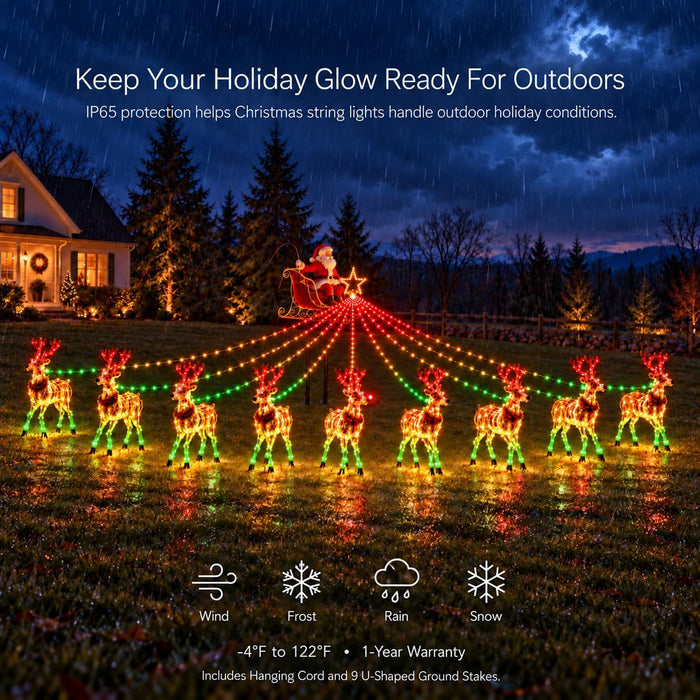 2026 New Smart Waterfall Christmas Light with Topper Star Programmable RGB Multi-color Changing App Controlled