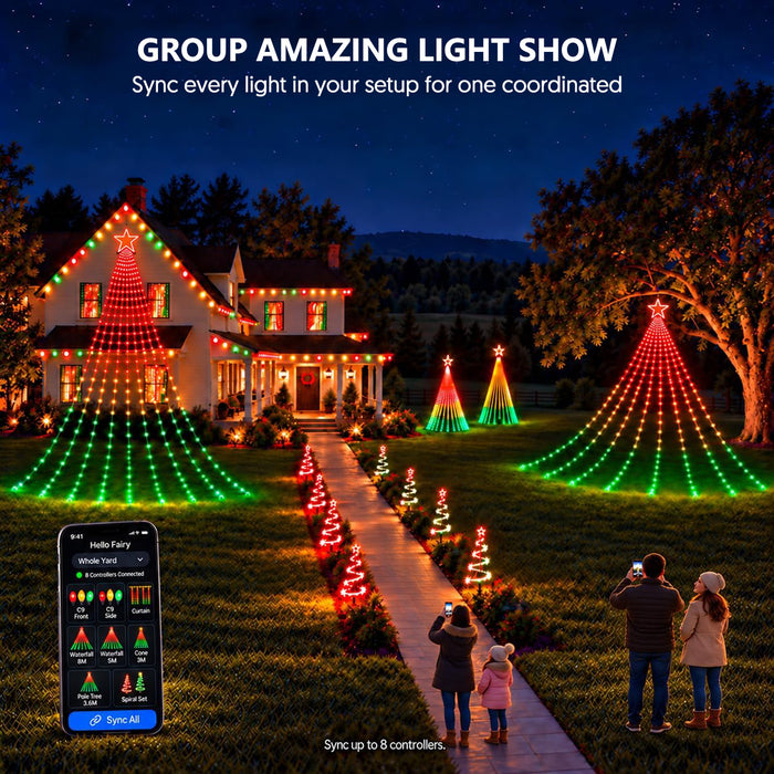 2026 New Smart Waterfall Christmas Light with Topper Star Programmable RGB Multi-color Changing App Controlled