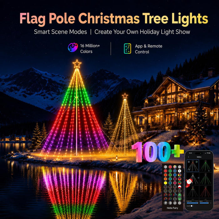 14FT 542LEDs Outdoor Smart Christmas Tree Waterfall Lights with Pole DIY Color Changing App-controlled
