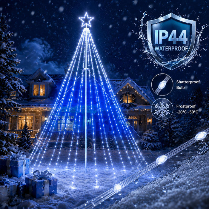14FT 542LEDs Outdoor Smart Christmas Tree Waterfall Lights with Pole DIY Color Changing App-controlled