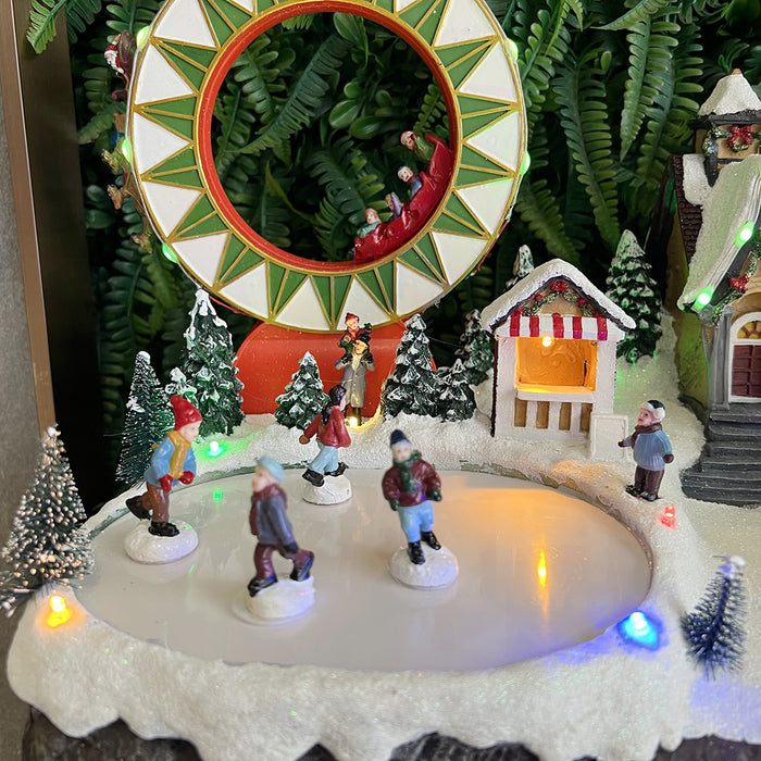 Christmas resin craft ornaments LED playground with double-decker roller coaster, carousel, 4-person skating function