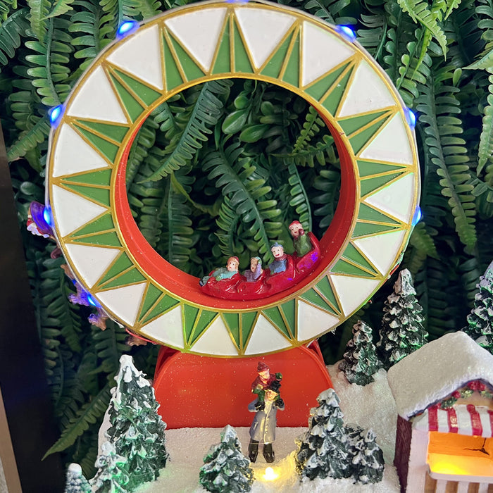 Christmas resin craft ornaments LED playground with double-decker roller coaster, carousel, 4-person skating function
