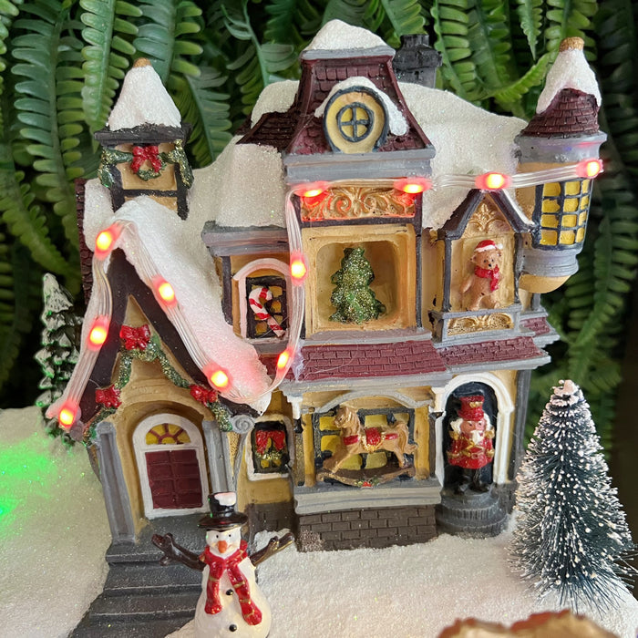 Christmas resin craft ornaments LED playground with double-decker roller coaster, carousel, 4-person skating function