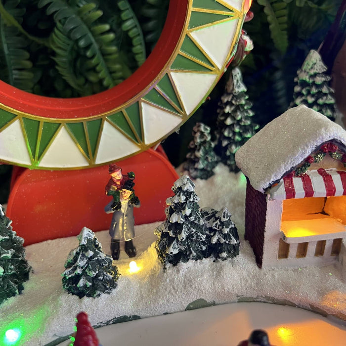 Christmas resin craft ornaments LED playground with double-decker roller coaster, carousel, 4-person skating function